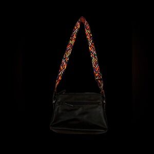 Black Crossbody Bag with Colorful Strap